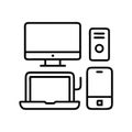 Digital Devices Line Art - Computer, Laptop, Server, and Smartphone Royalty Free Stock Photo