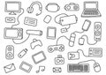 Digital Devices Seamless Pattern Hand-Drawn Technology Icons Line Art Vector Royalty Free Stock Photo