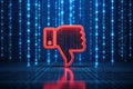 Digital Dislike Downvote Concept Glowing Red Thumb Down Icon on Binary Code Background for Negative Feedback Online Royalty Free Stock Photo