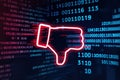 Digital Dislike Downvote Concept with Glowing Red Thumb Down Icon on Data Stream Background for Negative Feedback Royalty Free Stock Photo