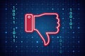 Digital Dislike Downvote Concept with Glowing Thumb Down Icon on Binary Code Background for Negative Feedback Online Royalty Free Stock Photo