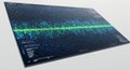 A digital display features a dense array of binary code in blue hues as background, Royalty Free Stock Photo