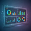 Digital display featuring colorful data visualizations on a virtual interface Royalty Free Stock Photo