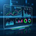 Digital display featuring data analytics visuals including various Royalty Free Stock Photo