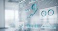 A digital display featuring various data visualizations, including line graphs, bar charts, Royalty Free Stock Photo