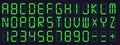 Digital display font. Alarm clock letters and numbers, electronic alphabet and retro calculator screen symbols vector Royalty Free Stock Photo
