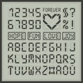 Digital display font alphabet letters and numbers