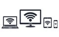 Digital display, laptop, tablet and smart phone icons with wifi symbol