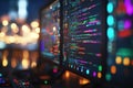 Digital Display Overload: A Close-Up of Multiple Computer Screens Showing the Number Two, Representing Data, Technology, Royalty Free Stock Photo