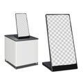 Digital display set. Touch screen self-service digital kiosks. Floor and tabletop slanted LED LCD flat panel monitor stands Royalty Free Stock Photo