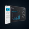 A digital display showcasing a KPI dashboard on a dark background. The left side Royalty Free Stock Photo
