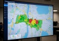 Digital display showing a crowdsourced traffic map of Seattle, Royalty Free Stock Photo