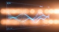 Digital display showing a dynamic wave pattern composed of blue dots against a dark Royalty Free Stock Photo