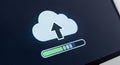 Cloud Computing Data Upload with Progress Bar on Blue Digital Screen Technology Data Backup File Transfer Information Royalty Free Stock Photo