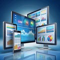 Digital displays showing various charts and graphs, representing data analysis on multiple devices Royalty Free Stock Photo