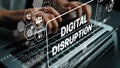 Digital Disruption Concept with Laptop, Hands Typing, and Data Visualization Elements on Screen. Asymptotic smart data Royalty Free Stock Photo