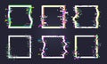 Digital distortion frames. Glitch abstract frames, pixelated noise borders, glitch effect flat vector illustration set. No signal Royalty Free Stock Photo