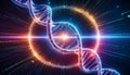 Digital DNA Helix with Binary Code and Glowing Orbits double helix genetic code Royalty Free Stock Photo
