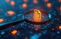 Digital document analysis with magnifying glass over circuit board. Information search in data system. Data inspection and Royalty Free Stock Photo