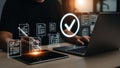 Digital Document Checklist and Business Management with Tablet Laptop Royalty Free Stock Photo