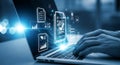 Digital document management and data analysis on a modern laptop Royalty Free Stock Photo