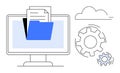 Digital Document Management System Concept with File and Gears on Computer Screen Royalty Free Stock Photo
