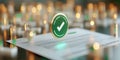 Digital document secured by encryption with verified checkmark symbol Royalty Free Stock Photo