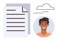 Digital Document Sharing and Online Collaboration Concept with Smiling Person Icon and Cloud Symbol Royalty Free Stock Photo