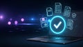 Digital Document Validation Online Approval Laptop Business Technology Blue Background Royalty Free Stock Photo