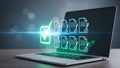 Digital Document Verification, Online Checklist Completion on Laptop, Secure Data Processing Concept, Dark Background Royalty Free Stock Photo