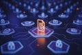 Digital document verification and secure data transfer illustrated with a futuristic and technological network concept Royalty Free Stock Photo