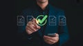 Digital document verification and validation concept with businessman using smart technology for process approval Royalty Free Stock Photo