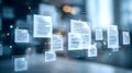Digital documents floating in cyberspace represent data management systems Royalty Free Stock Photo