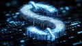 Digital dollar symbol with binary code and data streams in futuristic technology background Royalty Free Stock Photo