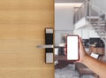 Digital door lock installed on wood door