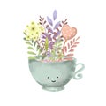 Digital draw flower in cup illustration. Royalty Free Stock Photo