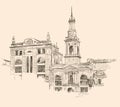 Digital drawing of Kiev historical building