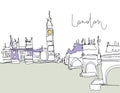 Digital drawing of London Bridge on river