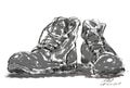 Digital drawing of a pair of hobnailed boots.