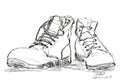 Digital drawing of a pair of hobnailed boots.