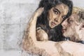 Digital drawing of couple lover in love moment Royalty Free Stock Photo