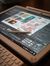 Digital Drawing Tablet Displaying Educational User Interface With Various Creative Designs During a Design Session Royalty Free Stock Photo