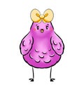 Beautiful digital illustration of Easter symbol nice pink Easter chick with cute yellow bow isolated on white background Royalty Free Stock Photo