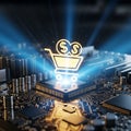 Digital E-commerce on CPU Circuit Board Technology Royalty Free Stock Photo