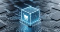 Digital E-commerce Cube on Circuit Board Royalty Free Stock Photo