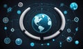 digital the Earth encircled by network interconnected blue lines and circles, representing global