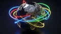 Digital earth globe with colorful glowing orbits representing global connectivity now Royalty Free Stock Photo