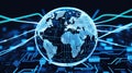 Digital earth globe with data streams over circuit board, representing global network and technology Royalty Free Stock Photo