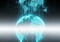 Digital earth globe illuminated by glowing streams of data flowing from above Royalty Free Stock Photo