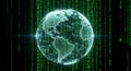 Digital earth globe with binary code background represents global network technology Royalty Free Stock Photo